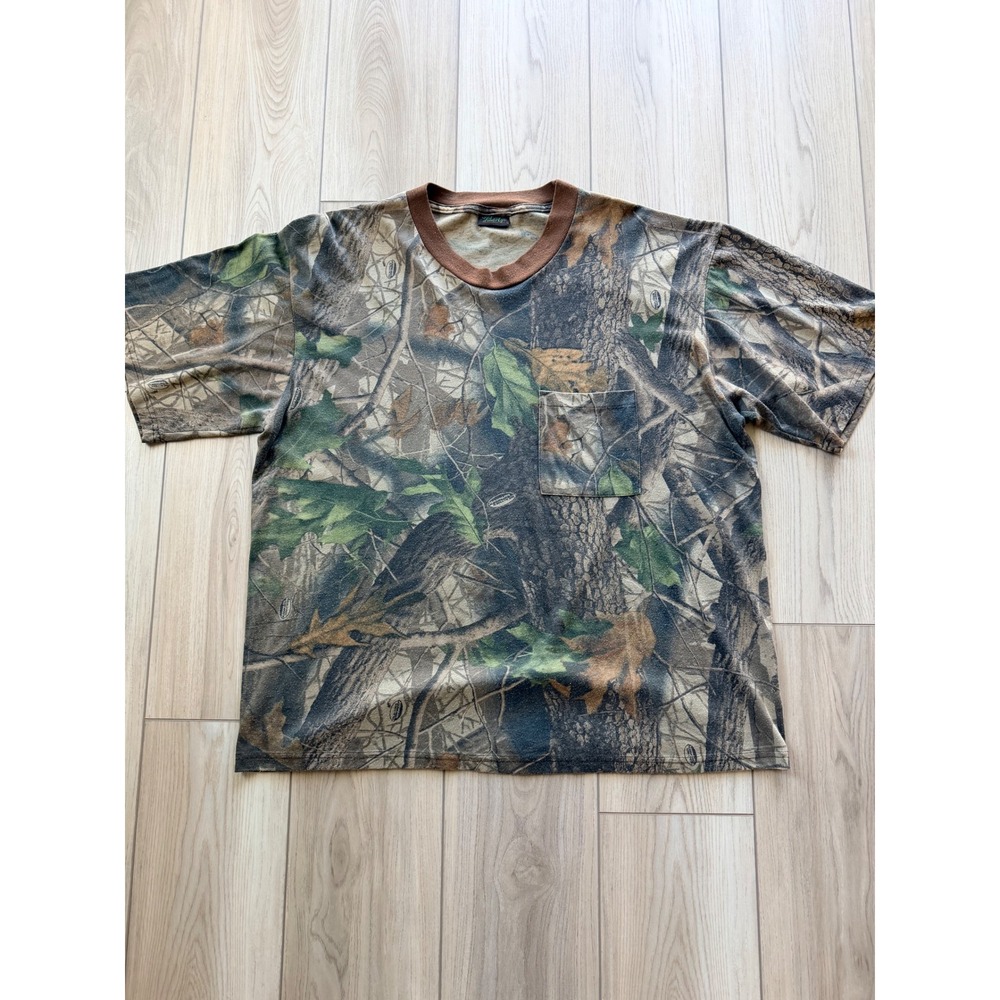 Vintage Liberty T Shirt Mens XL Camo Advantage Hardwoods Pocket Tee Brown